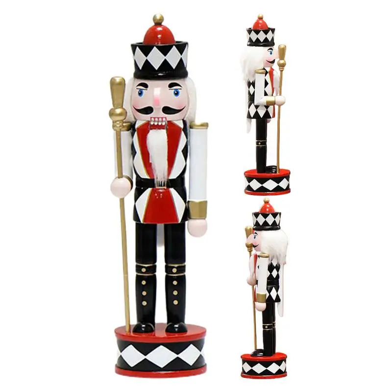 

Diamond Black Hat Red Top King Nutcracker Wooden Christmas King Soldier Doll Figures Hand Painted Festive Collectable Nutcracker