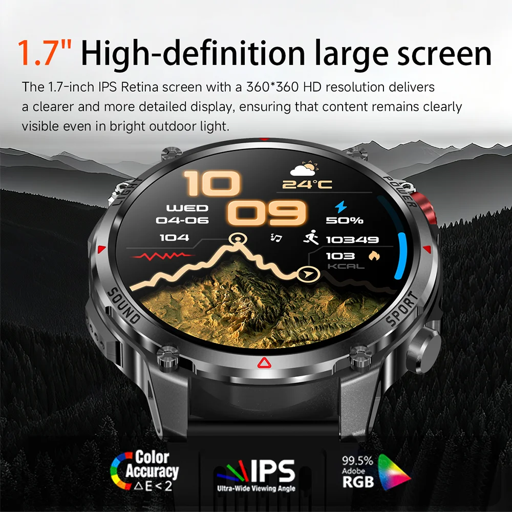 2026 T-REX 3 아웃도어 스마트워치 남성용 1100mAh 대용량 배터리 IP68 방수 HD 100+ 스포츠 모드 LED 손전등