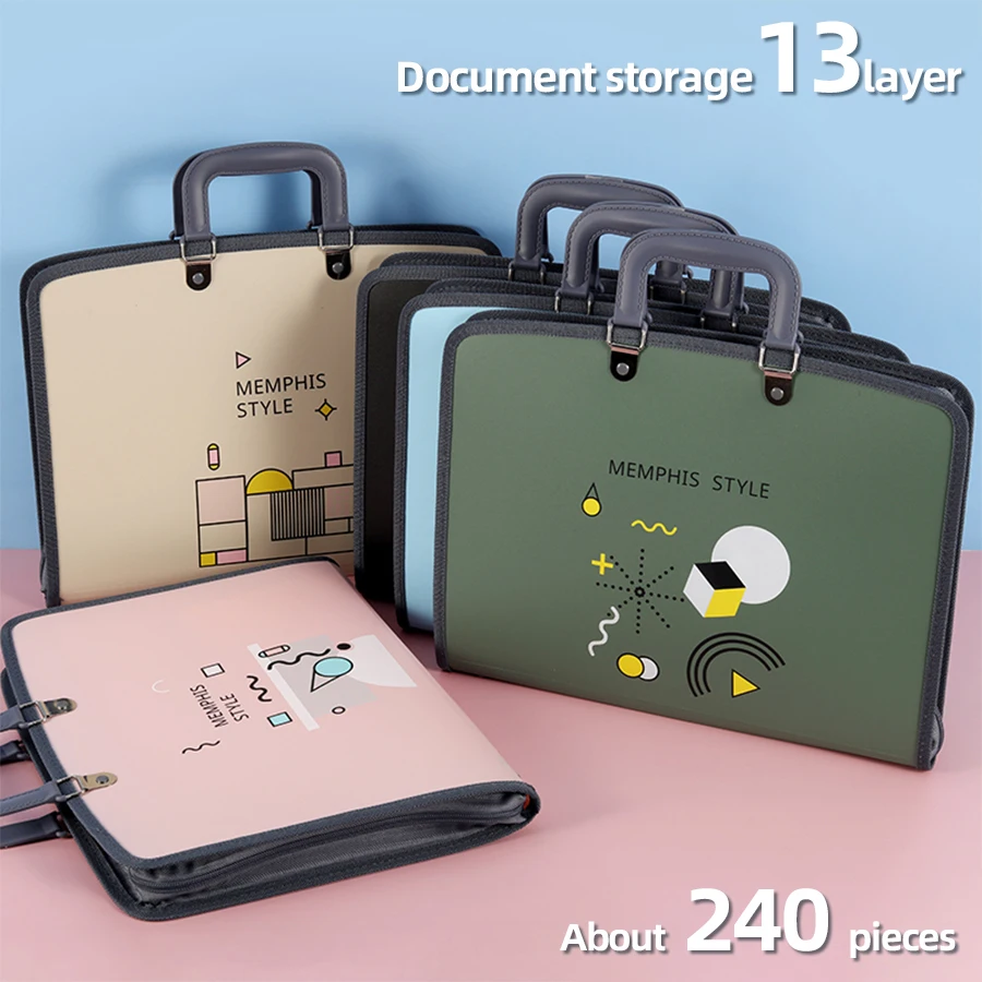 13Layers Retro Style A4 Organ Bags Student Test Paper Folder Handbag Information Storage Office Affairs Package