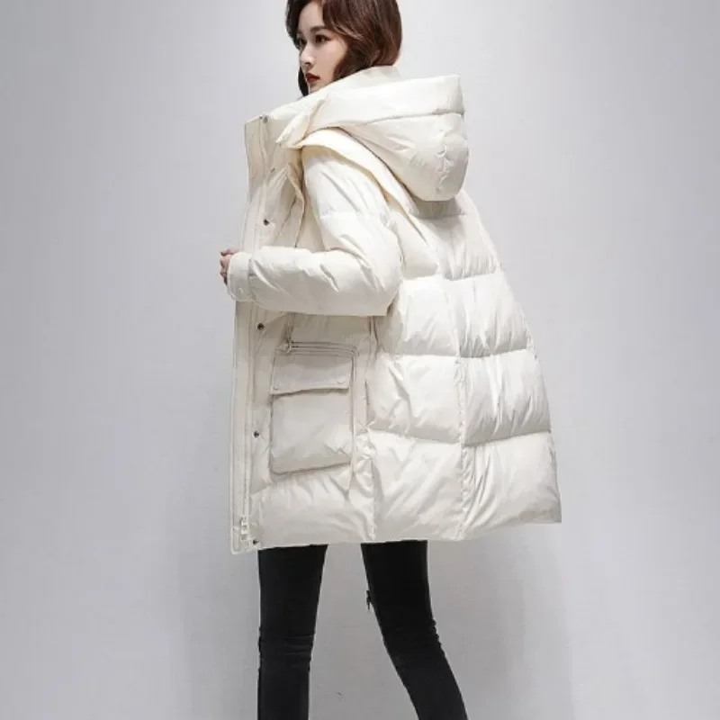 2024 New Women Down Cotton Coat Winter Jacket Female Mid Length Version Parkas Thick Warm Outwear Versatile Hooded Overcoat