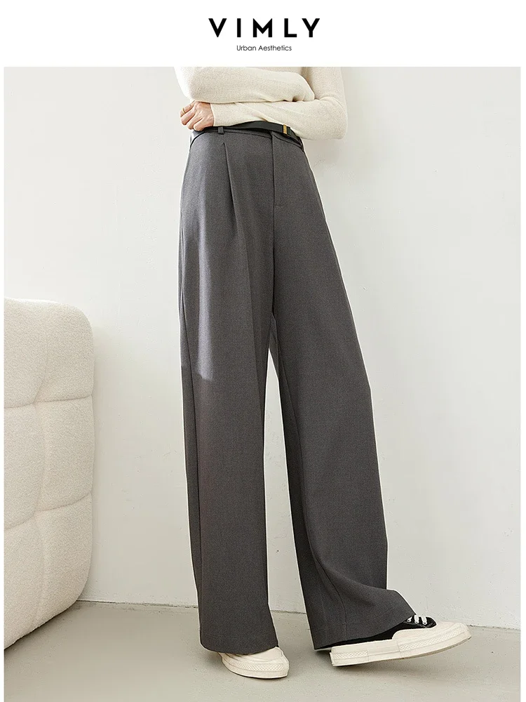 

Vimly Office Lady Gray Dress Pant 2024 Spring Elastic Waist Straight Wide Leg Suit Pant Casual Trouser Womens Clothing M3960