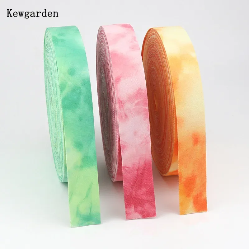 Kewgarden 1.5" 1" 38Mm 25Mm 10Mm Tie Dye Smudge Fabric Ribbons Diy Hair Bow Dog Collar Accessories Handmade Tape Crafts 11 Yards