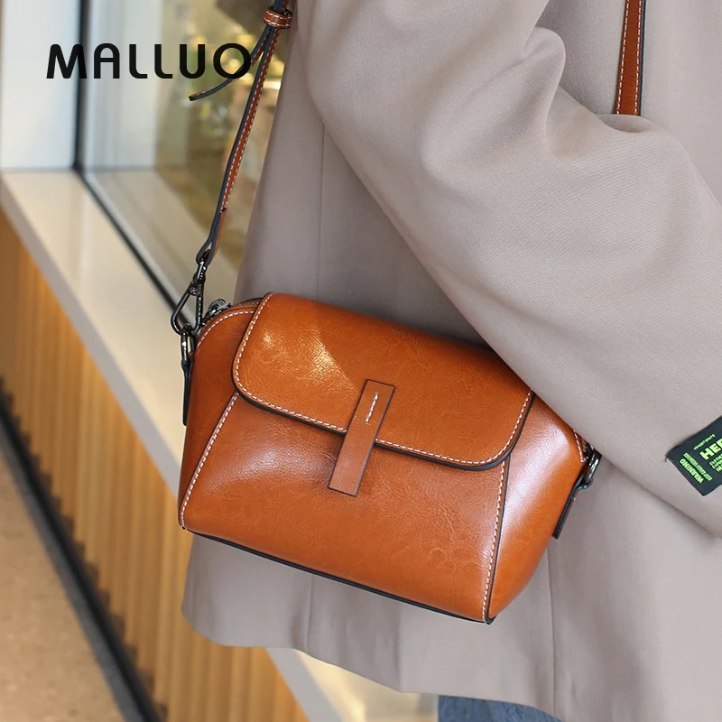 Oil Wax Cowhide Genuine Leather Crossbody Small Bag for Women Handbag