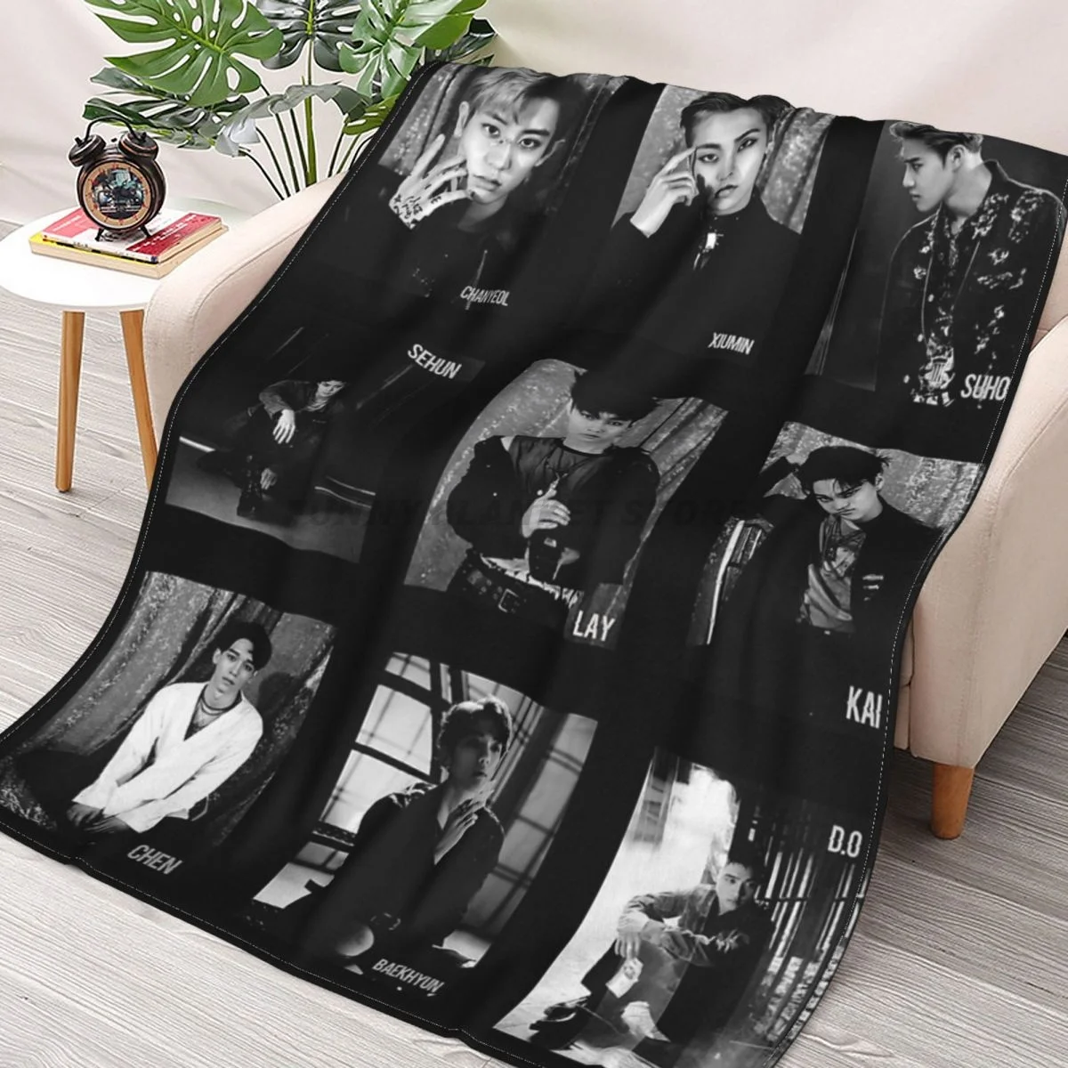 

EXO - Lotto Throws Blankets Collage Flannel Ultra-Soft Warm picnic blanket bedspread on the bed