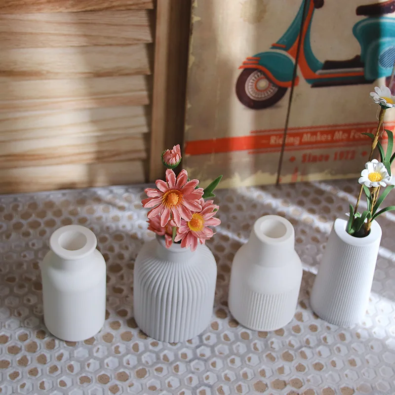 Three Dimensional Vase Silicone Mold Cylinder Arrange Flowers Flowerpot Gypsum Molds Household Decoration Epoxy Resin Mould