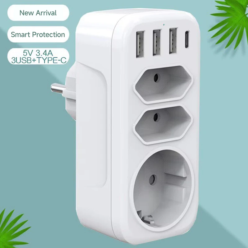 EU 7-in-1 타입 E/F 플러그 4000W 3AC 3USB 1타입-C 멀티탭 어댑..