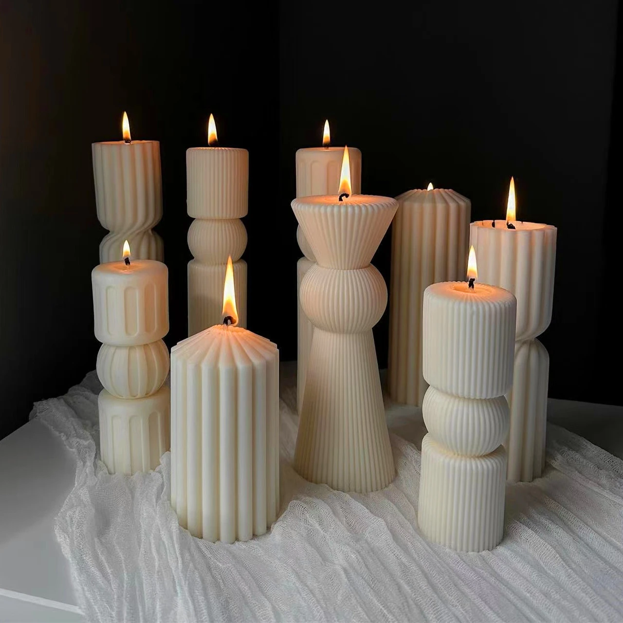 Roman Striped Tall Pillar Candle Molds Cylindrical Aesthetic Twist