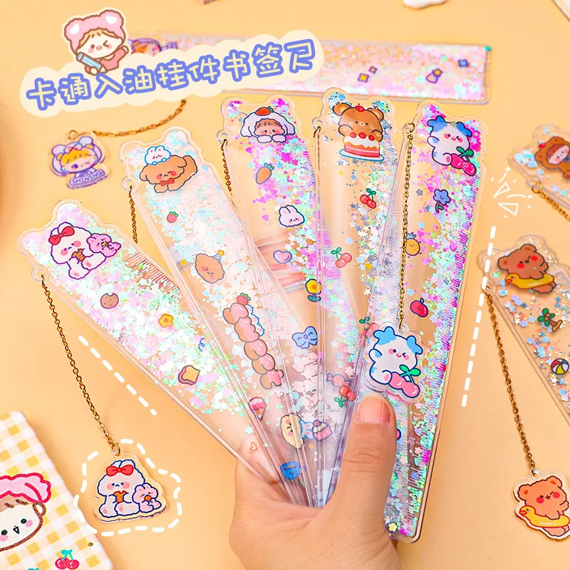 Kdd Cute Korean Stationery Quicksand Straight Ruler Kawaii Accessories