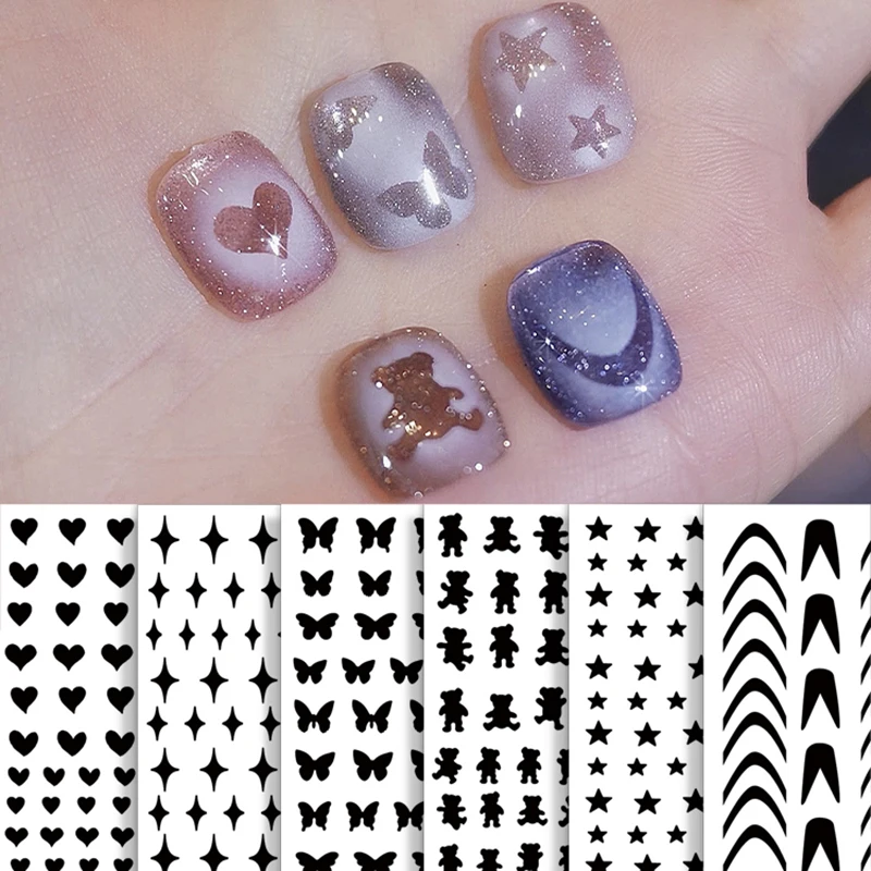 New Upgrade Airbrush Nail Art Stencils Sticker Bear Butterfly Line