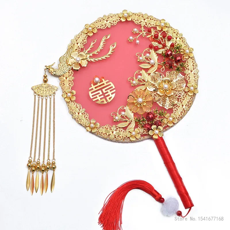 Wedding Bridal Group Fan, Handmade Chinese Hand Bouquets, Ancient Style Happy Fan, Finished Big Decorative Fan, Wedding Gift 1Pc