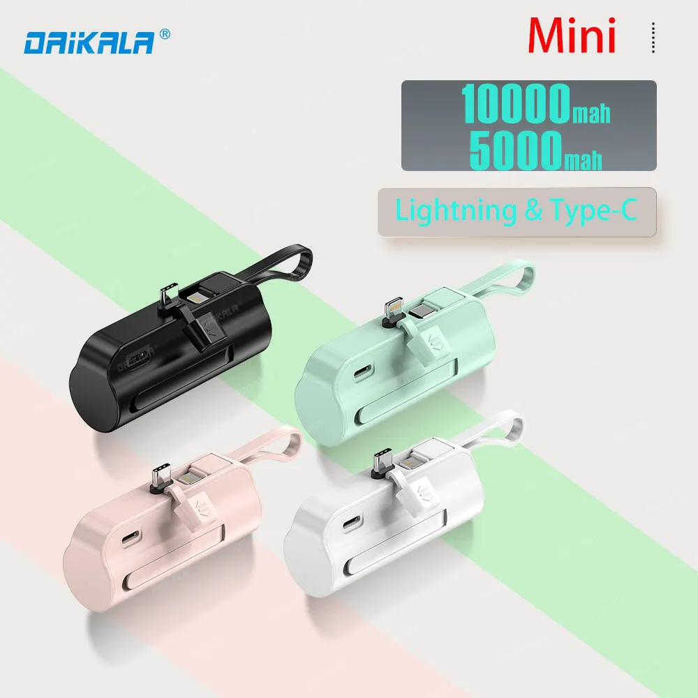 

10000mAh Mini Portable Mobile Power External Battery Built-in Cable Type C Fast Effective Charger For iPhone Samsung Huawei Xiao