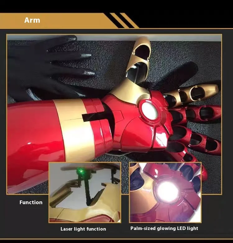 Detailed battery compartment and installation guide for Iron Man armor gauntlet showing easy setup process