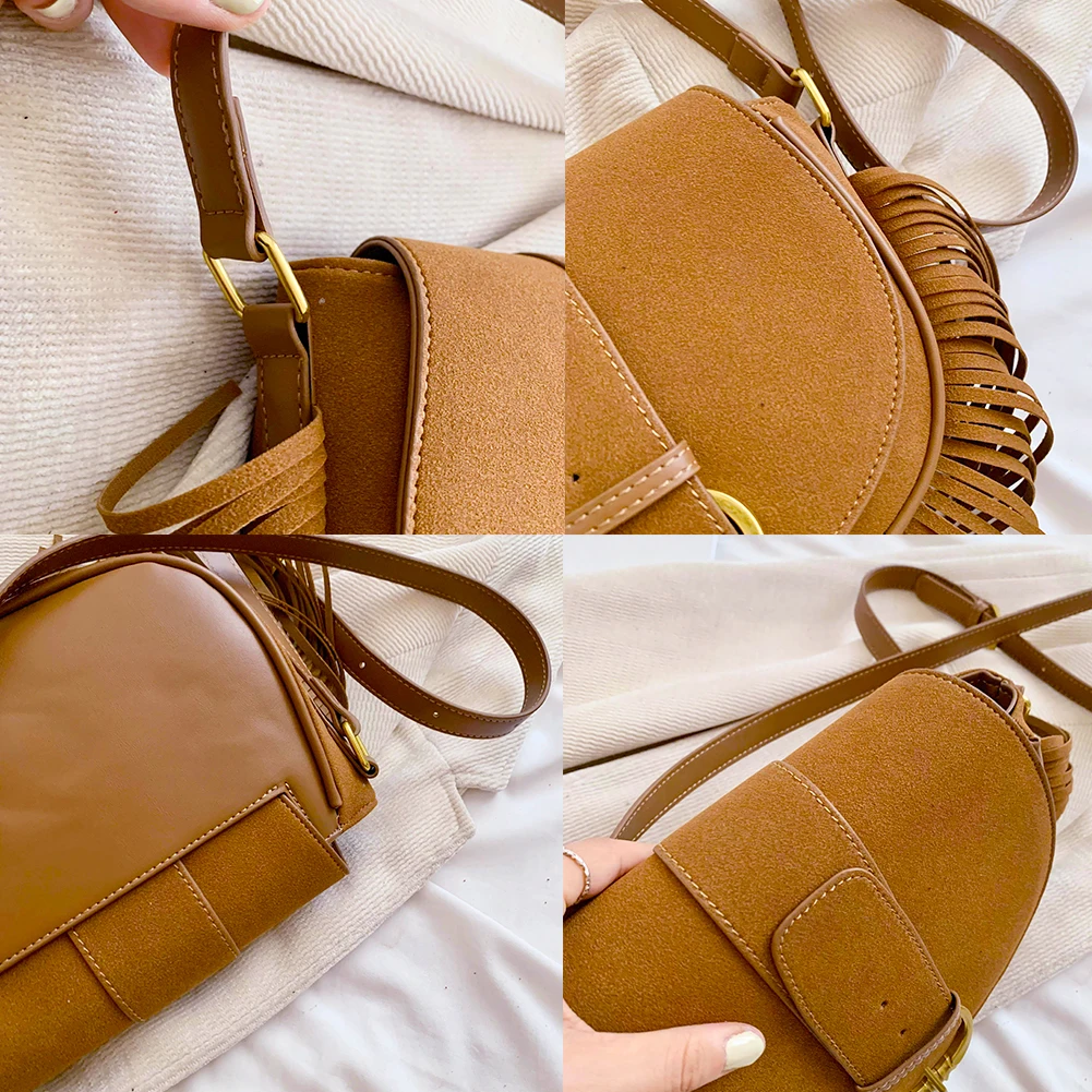 Suede Shoulder Bag Zipper Closure for Women