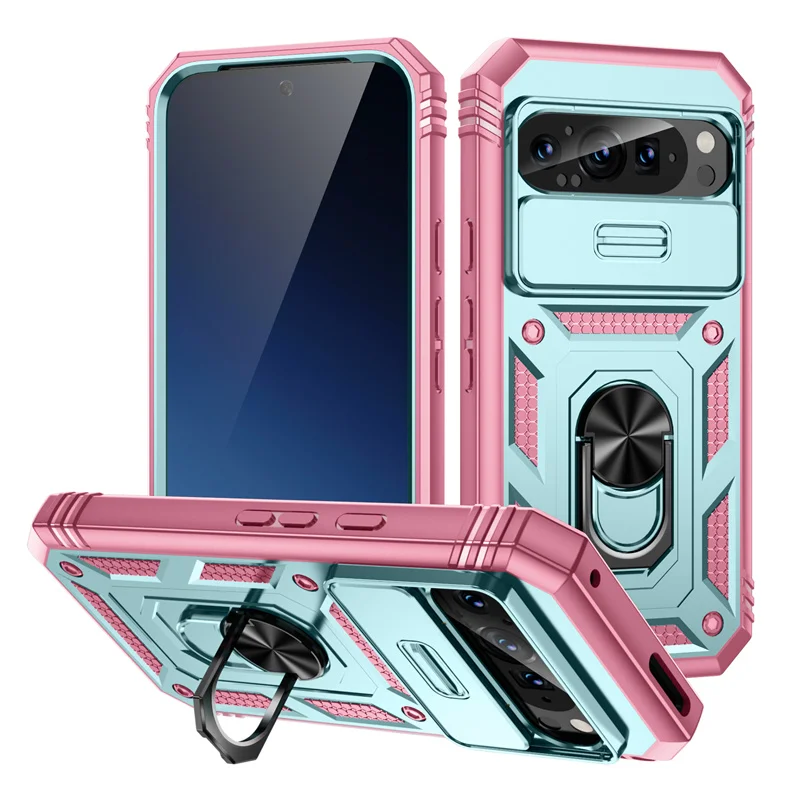 Full Protect Armor Car Magnetic Ring Case with Slide Lens Protection