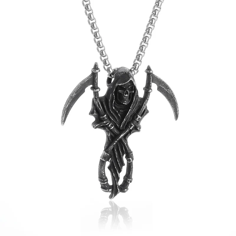 

Retro Gothic Death's Scythe Skull Pendant Necklace Men's Trendy Punk Halloween Rock Party Jewelry Gift