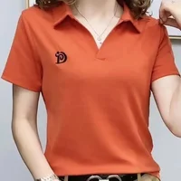 T-shirts Graphic Embroidery Women's Polo Plain Slim Pulovers in Trend 2025 Youthful Female Tee Elegant Clothing Korean Summer - Image 2