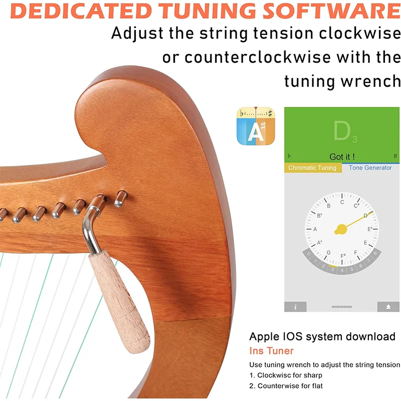 15 19 String Lyre Harp Piano Solid Wooden Portable Musical Instrument High Quality Stringed Instrument Tuning Wrench harp musical instrument