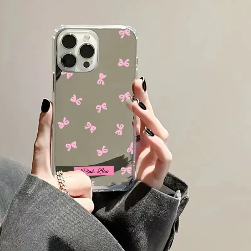 Adorable Bowknot Phone Case with Makeup Mirror Cover