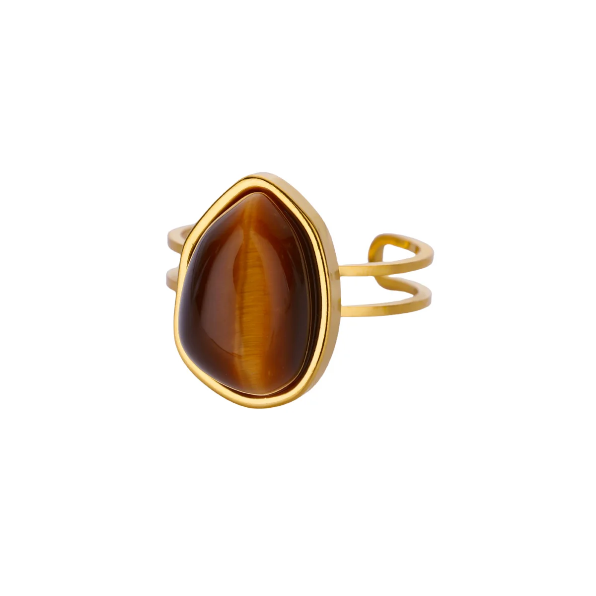 Geometric Stone Rings For Women Gold Color Stainless Steel Adjustable Ring