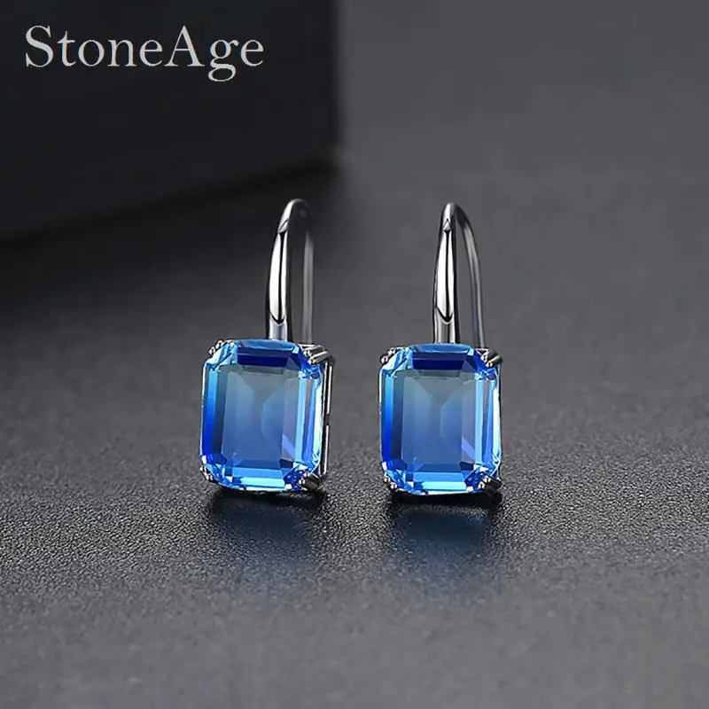 Exquisite blaue Kristall baumeln Piercing Ohrringe für Frauen Quadrate Zirkonia Hochzeit Verlobung Schmuck für Braut modeschmuck – Detail 4