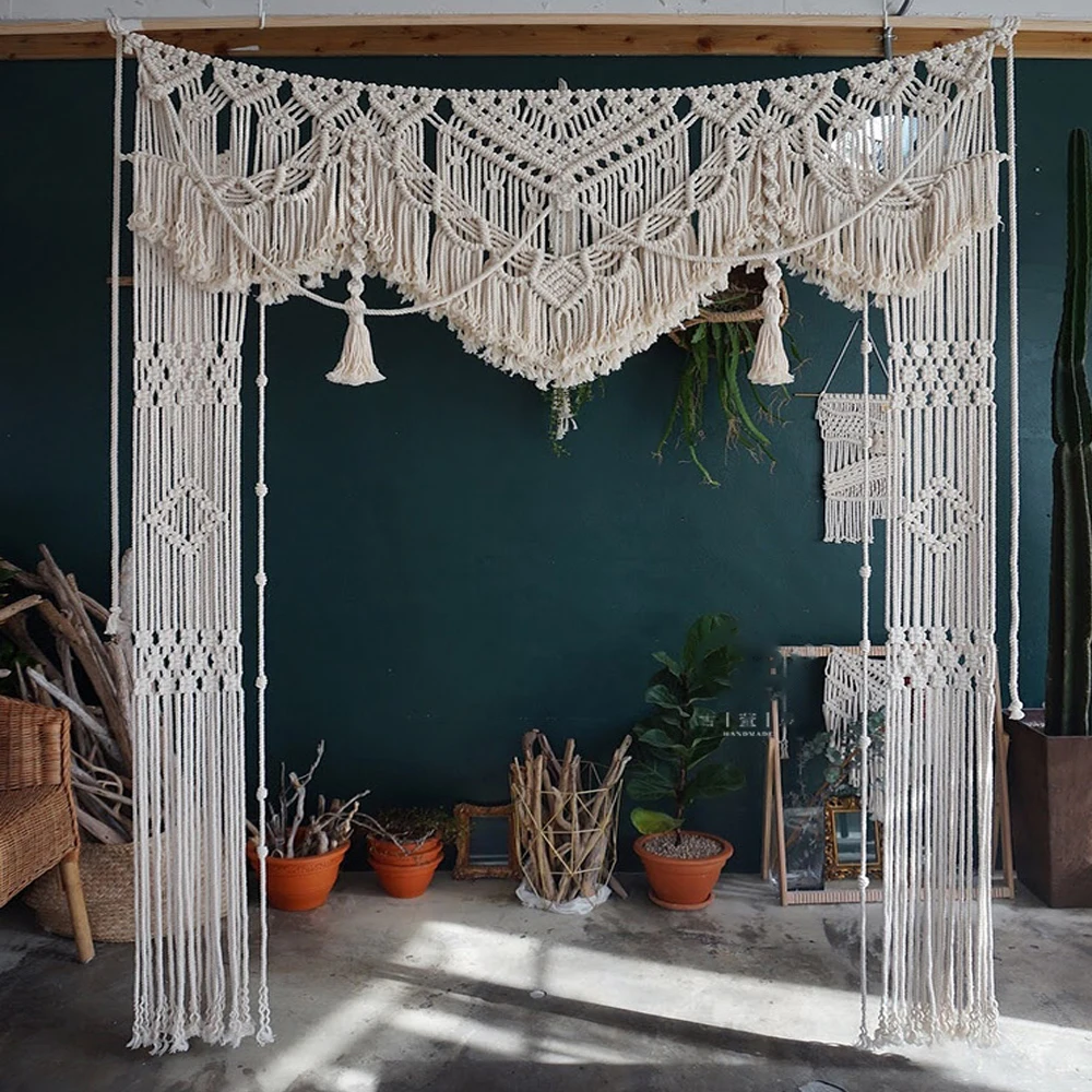 Nordic Handmade Cotton Wall Hanging Tapestry Macrame Wedding Backdrop Curtain Bohemia Tassel Wall Art Boho Home Decor