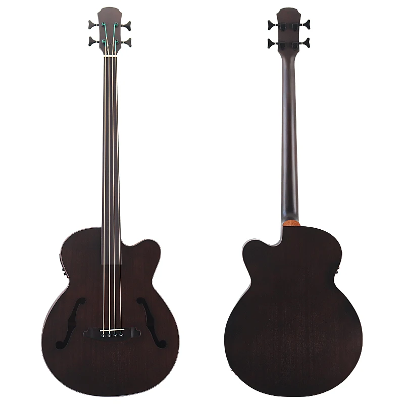 43 Inch Jumbo Bass Acoustic Bass Guitar F Hole Full Flame OAK Fretless 4 String Guitar with EQ Electric Acoustic Gutiar