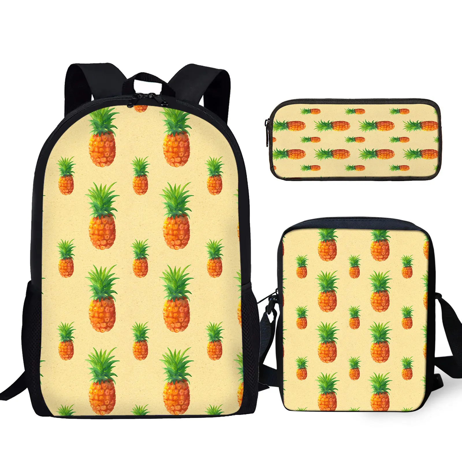 Pineapple 3D Printing Laptop Bag Student Textbook Large Capacity Backpack Messenger Bag With Zipper Casual Travel Pencil Case