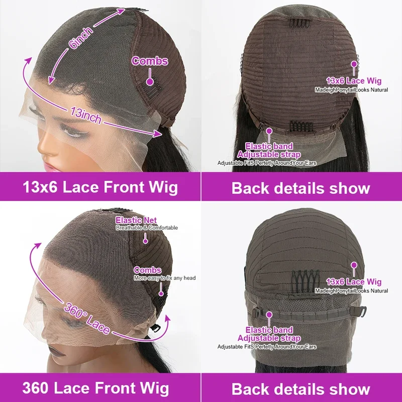 250% Density Kinky Straight Human Hair Wig 13x4 Lace Front Wig Brazilian Virgin Hair Pre Cut Lace Wig Heat Resistant