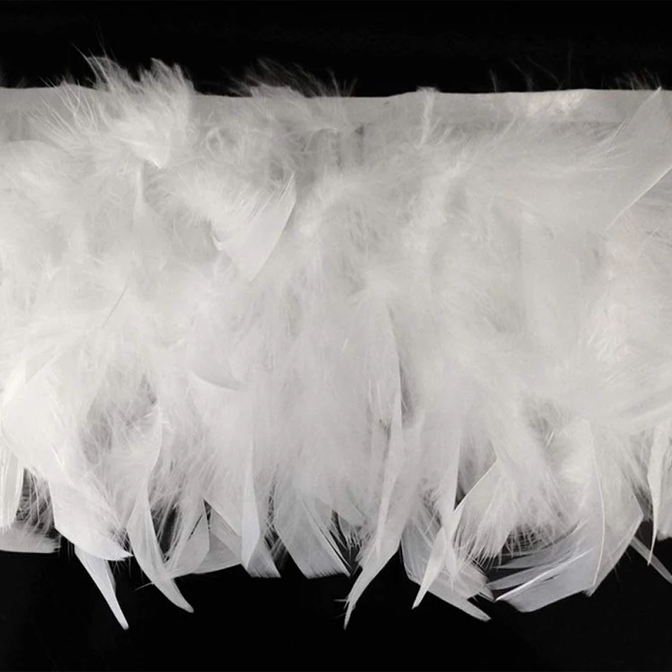 1M Weiße Truthahnfedern Borte für Bastelarbeiten DIY Hochzeitskleider Party Wohnaccessoire Karneval Plumas Band Nähdekoration – Detail 2