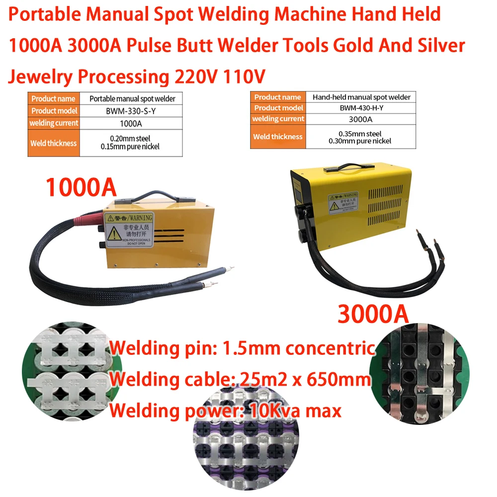 

Portable Manual Spot Welding Machine Hand Held 1000A 3000A Pulse Butt Welder Tools Gold And Silver Jewelry Processing 220V 110V