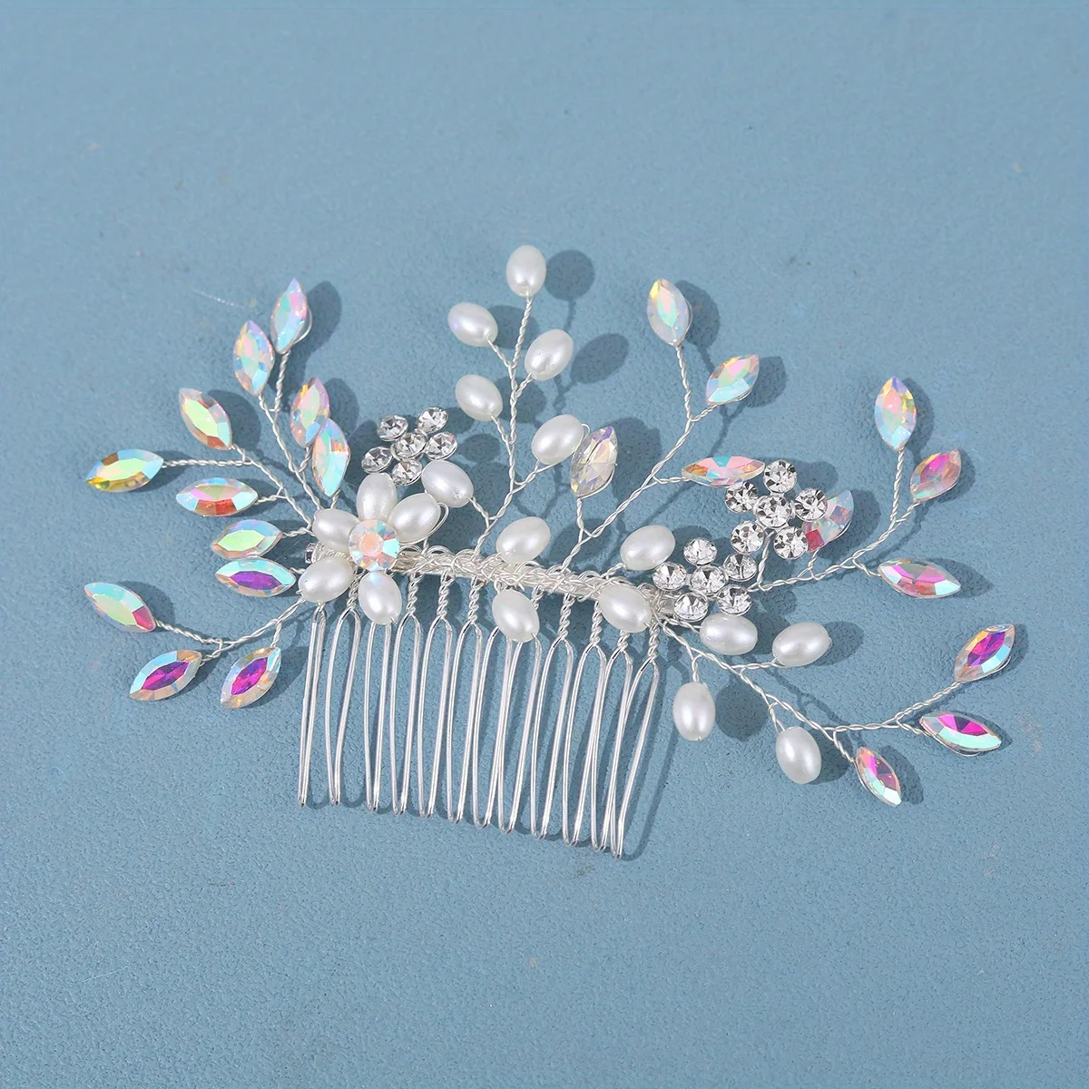 2 Pettini Laterali Per Capelli Da Sposa Con Strass Argento, Fiori E Cristalli, Accessori Matrimonio