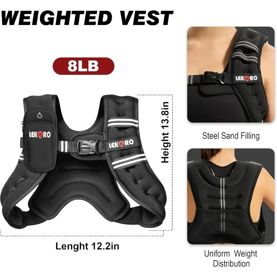 Weighted Vest,8lbs Weights Vest for Women Men with Reflective Stripe for Workout, Strength Training, Running, Walking