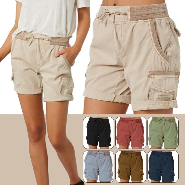 Big Holiday Deals!AIEOTT Women Cargo Shorts Clearance，Cargo Pants Women  High Waist,Fashion Women Casual Solid Pocket Button Spring Summer Shorts,Plus  Size Cargo Pants for Women 