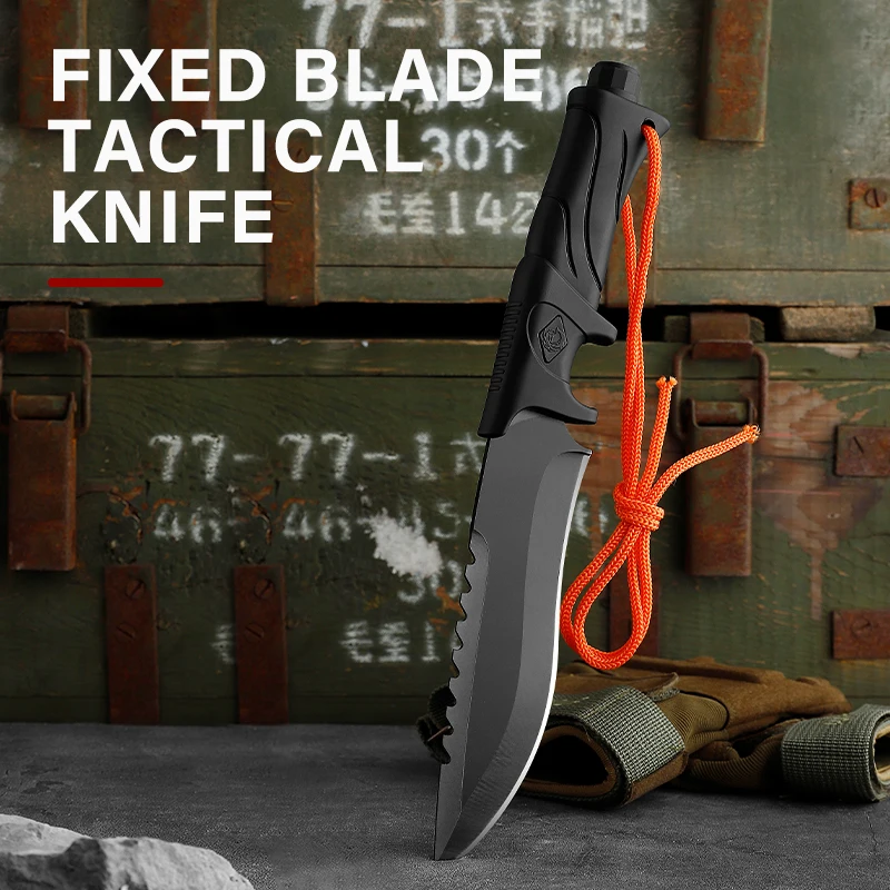 Camping Knife Hunting Knife Fixed Blade Straight Knife Tactical Bowie with Sheath Full Tang camping knife