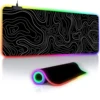 RGB Light Mouse Pad Topographic Black and White Pattern Gaming - Button Control Extended Keyboard Mat Non-Slip Rubber Base 2
