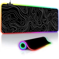 RGB Light Mouse Pad Topographic Black and White Pattern Gaming - Button Control Extended Keyboard Mat Non-Slip Rubber Base 2