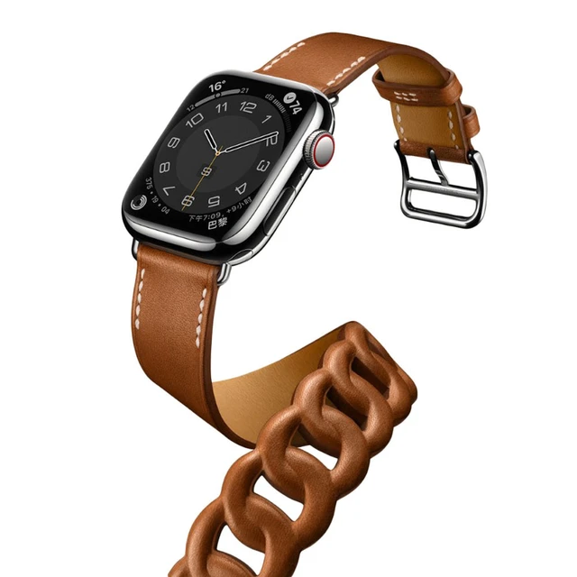 Leather Gourmette Double Tour Strap For Apple Watch series 7 45mm