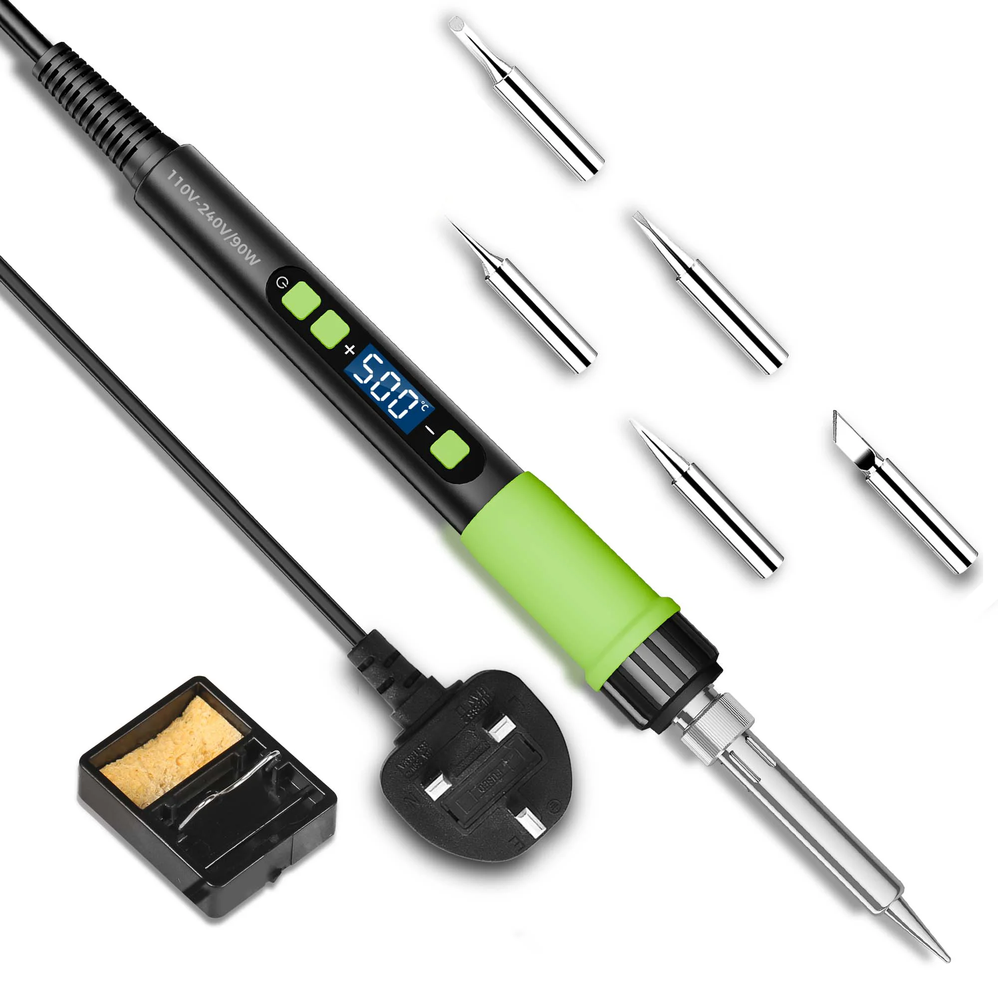 90W Soldering Iron Kit | 5 Tips & Stand, LCD, Auto-Sleep, Fast Heat. 180-500°C (356-932°F). For Repair, Metalworking & DIY