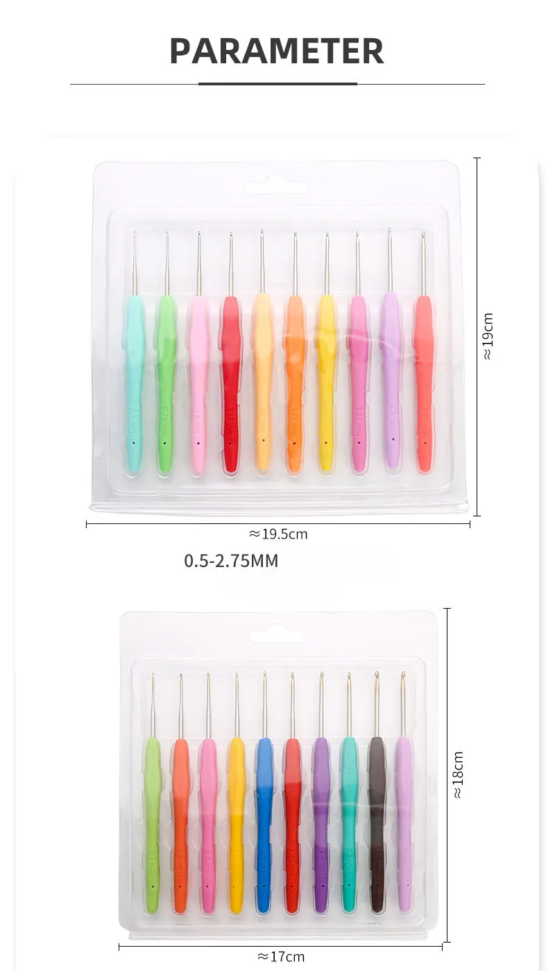 Description Picture 3 of itemColorful TPR Crochet Hooks Kits Soft Handle Aluminum Crochet Needle Lace Yarn Weave Fine Head Knitting Needles Set Weaving Tools