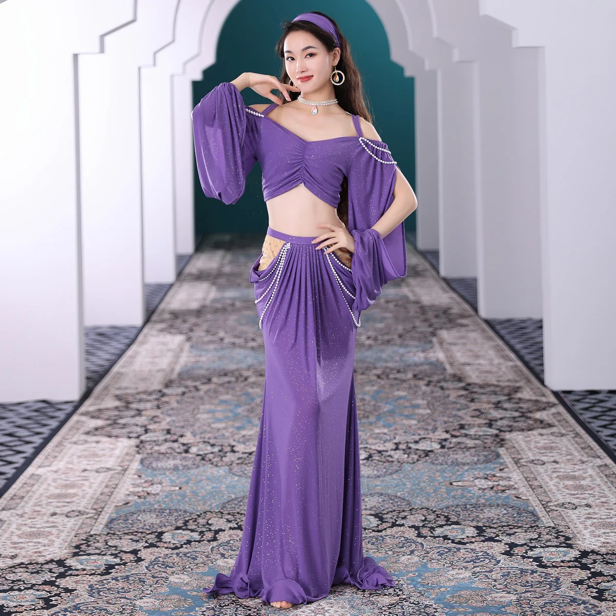 

Belly Dance Practice Suit Beginner Long Skirt Practice Set exotic dancewear butterfly costume bellydance