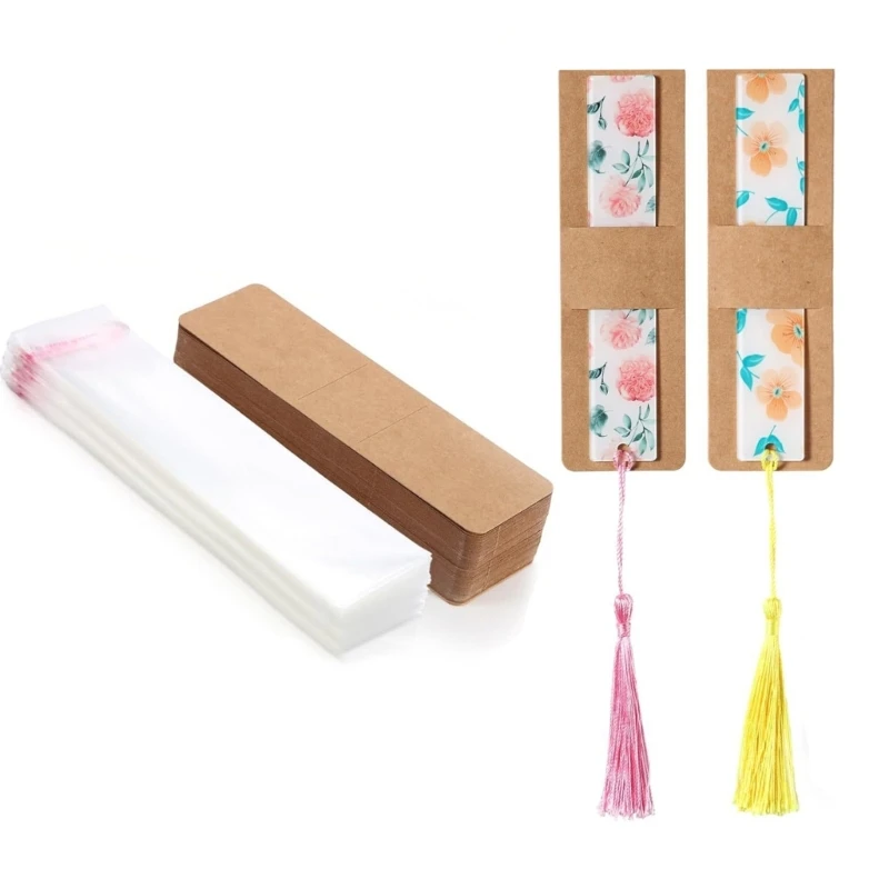 

B36D Set of 100 Sleeves Cover for DIY Bookmarks Kraft Holder Display Card