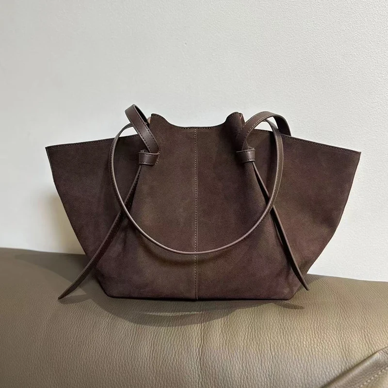 Retro Suede Shoulder Bag Fashion Large-capacity Mother-and-child Bag Simple High-end Wing-shaped Bag Commuter Versatile Tote Bag