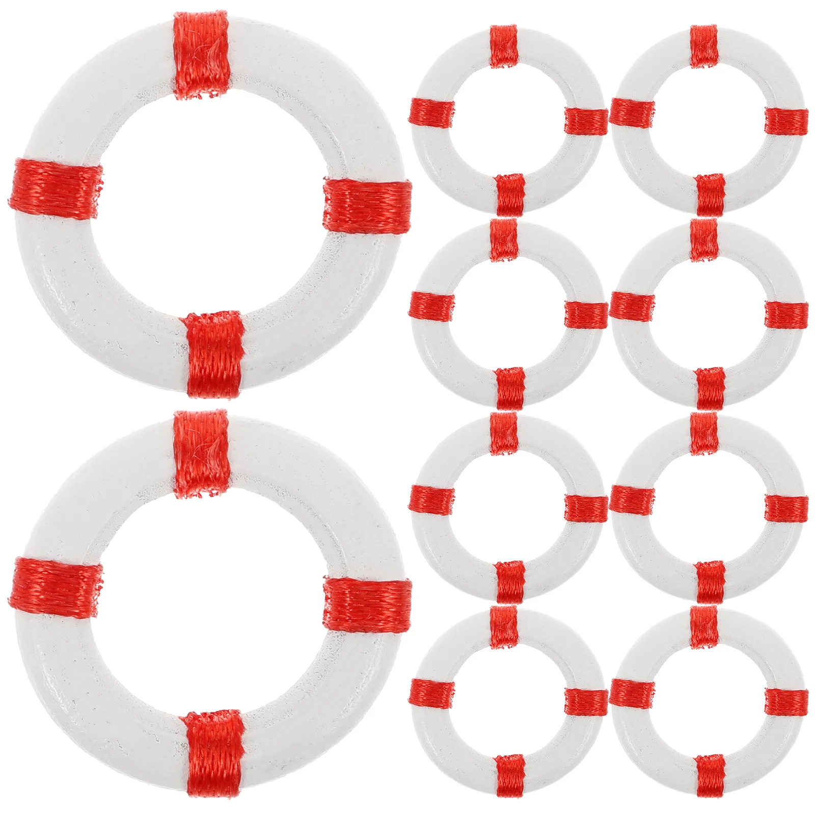 

10PCS Mini Mediterranean Style Swimming Ring Life Buoy Resin Figurine Craft Miniature Sea Decor (Red)