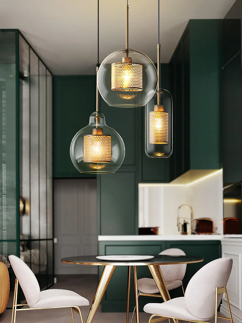 Modern Loft LED Pendant Lights Glass Ball Chandeliers Bedroom Bedside Hanging Lamp Kitchen Fixtures Dining Living Room Luminaire stone kitchen sink