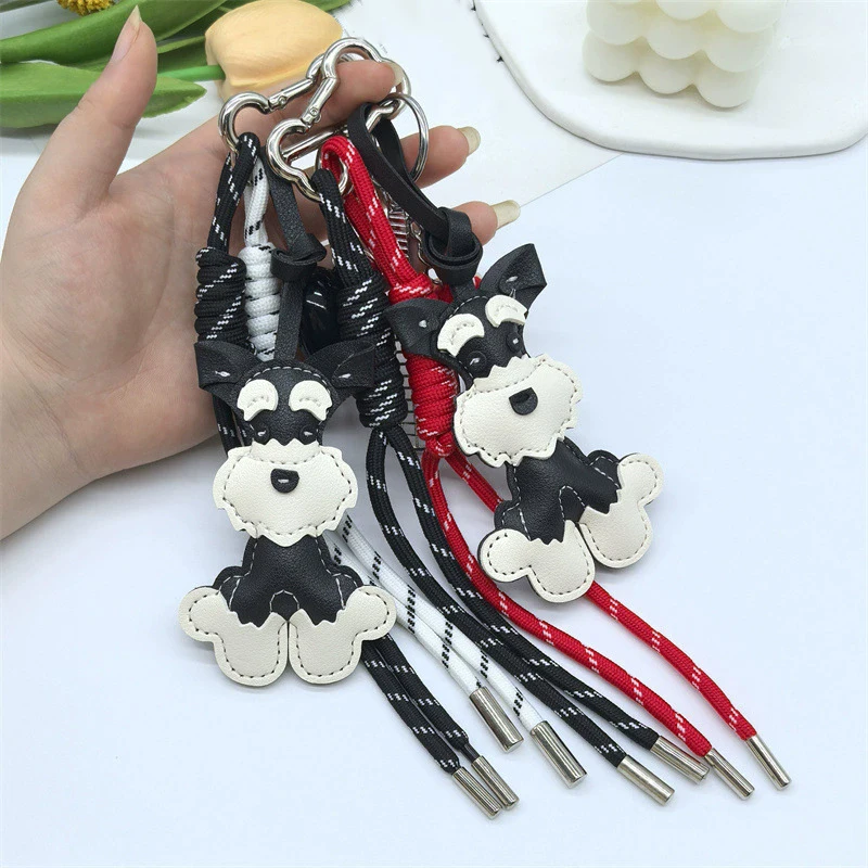Cute Schnauzer Dog Bag Pendant Creative Nylon Woven Rope Keychain Sports Phone Case Hanging Car Keyring Decorative