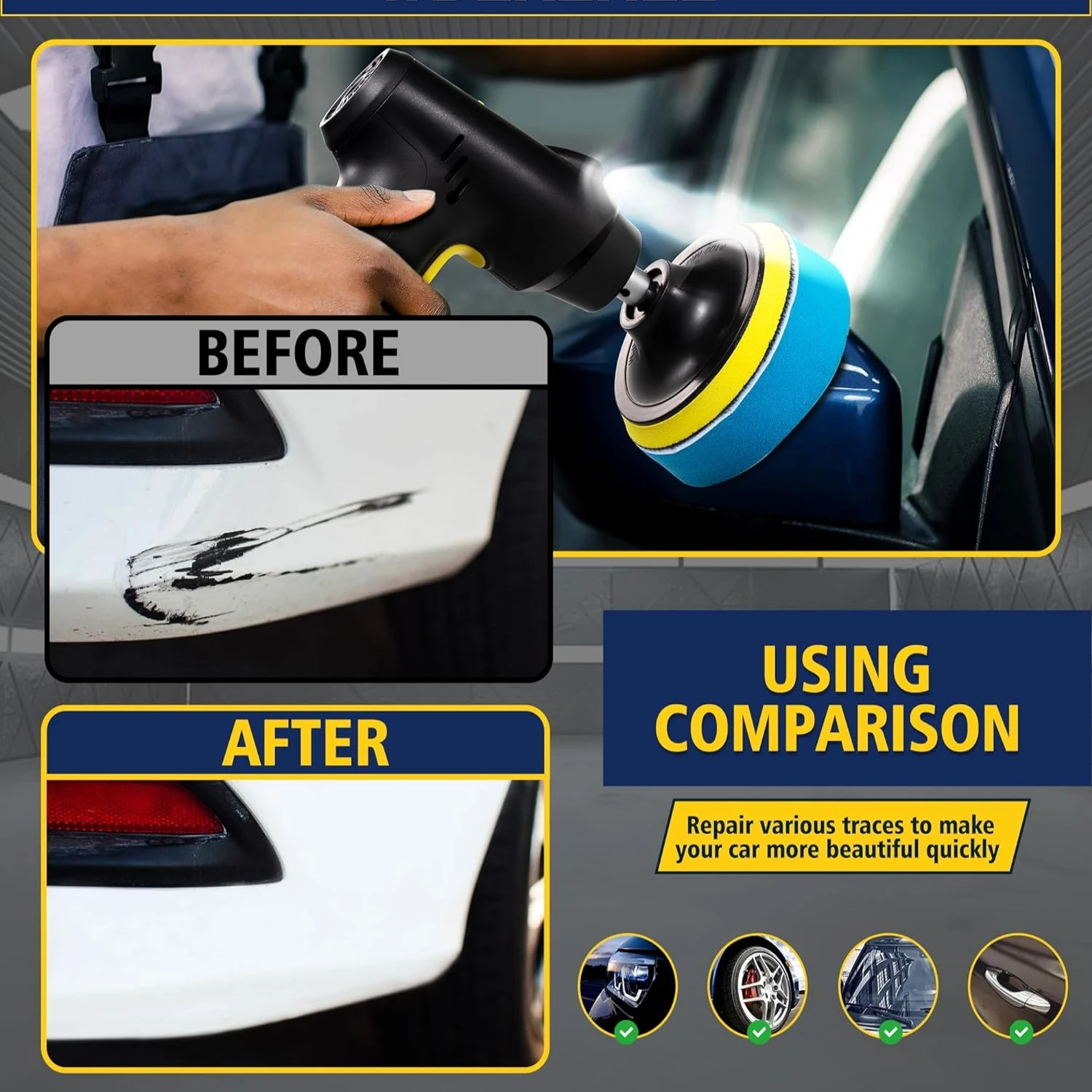 Car Polisher Waxer Electric Drill Tool Kit 3 Speeds 4000 mAh 1600RPM For Detailing Polishing Repair