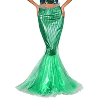 Halloween Costumes Women Mermaid Tail Dress Up Party Shiny Metallic Fishtail Long Maxi Skirts Mermaid Role Play Cosplay Gown 2