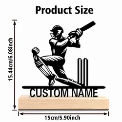 Stylish Personalized Custom Cricket Player Metal Statue with Wooden Base (Widthsize15cm)