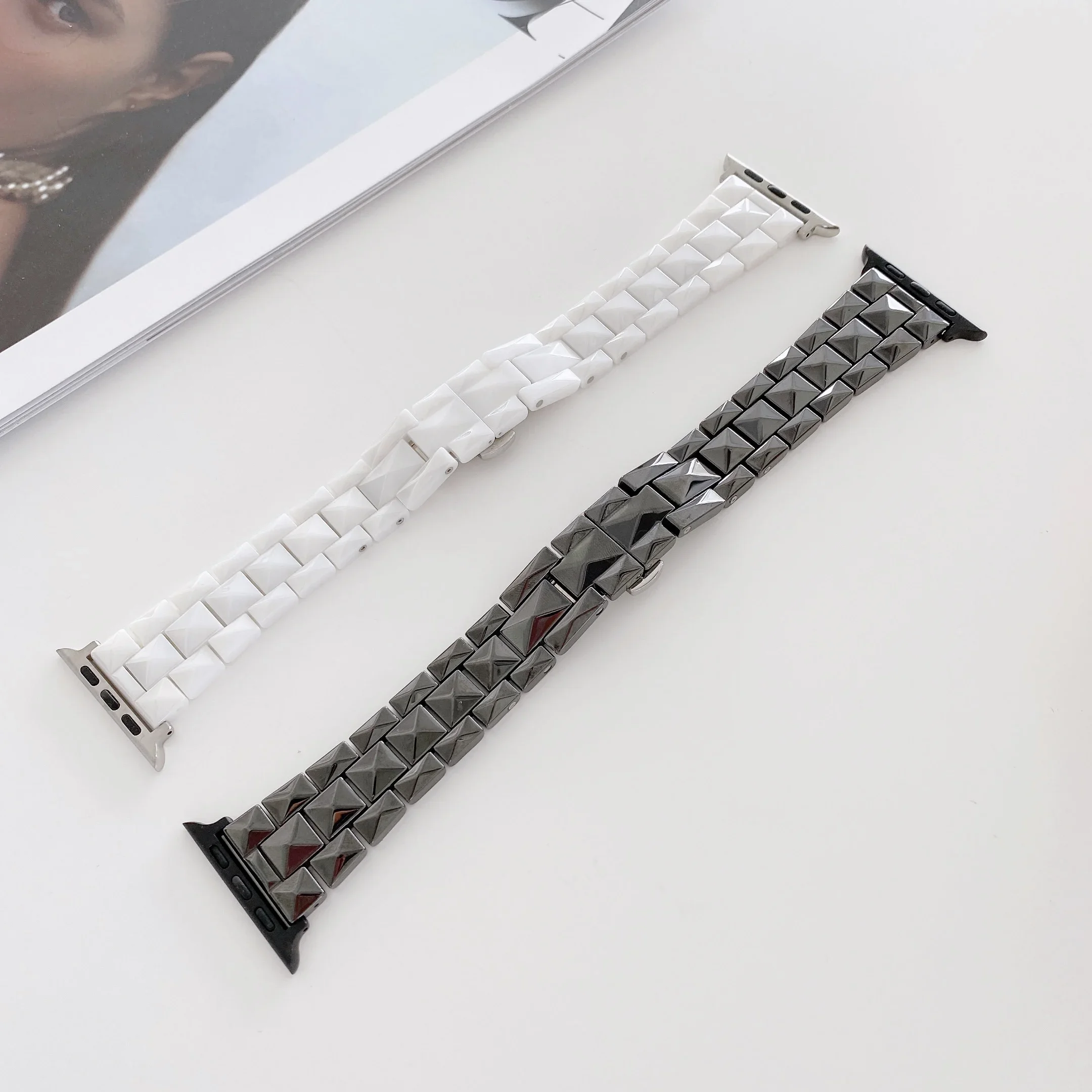 Ceramic＋Metal Strap For Apple Watch Band Ultra 9 8 7 6 5 4 SE 49mm 45mm 44mm 41mm 40mm Men/Women bracelet Belt iWatch 42mm 38mm