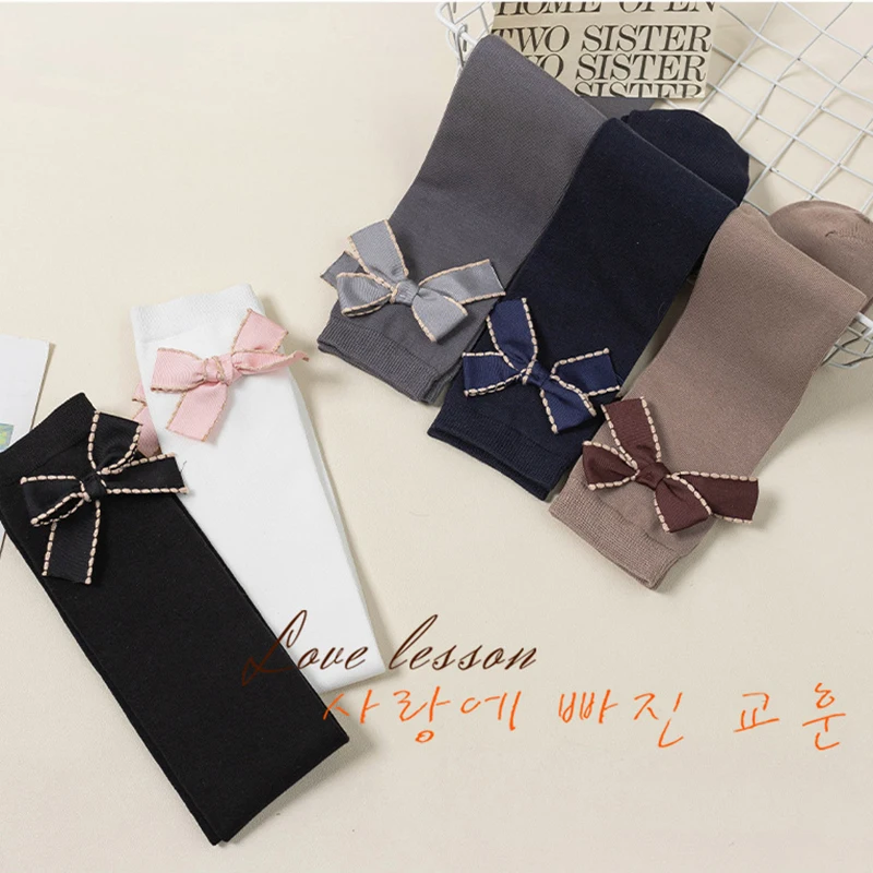 Lolita Kids Girls Stocking Sock Princess Bow Knee High Long Sock for Children Girl Korean Soft Cotton Spring Autumn School Socks